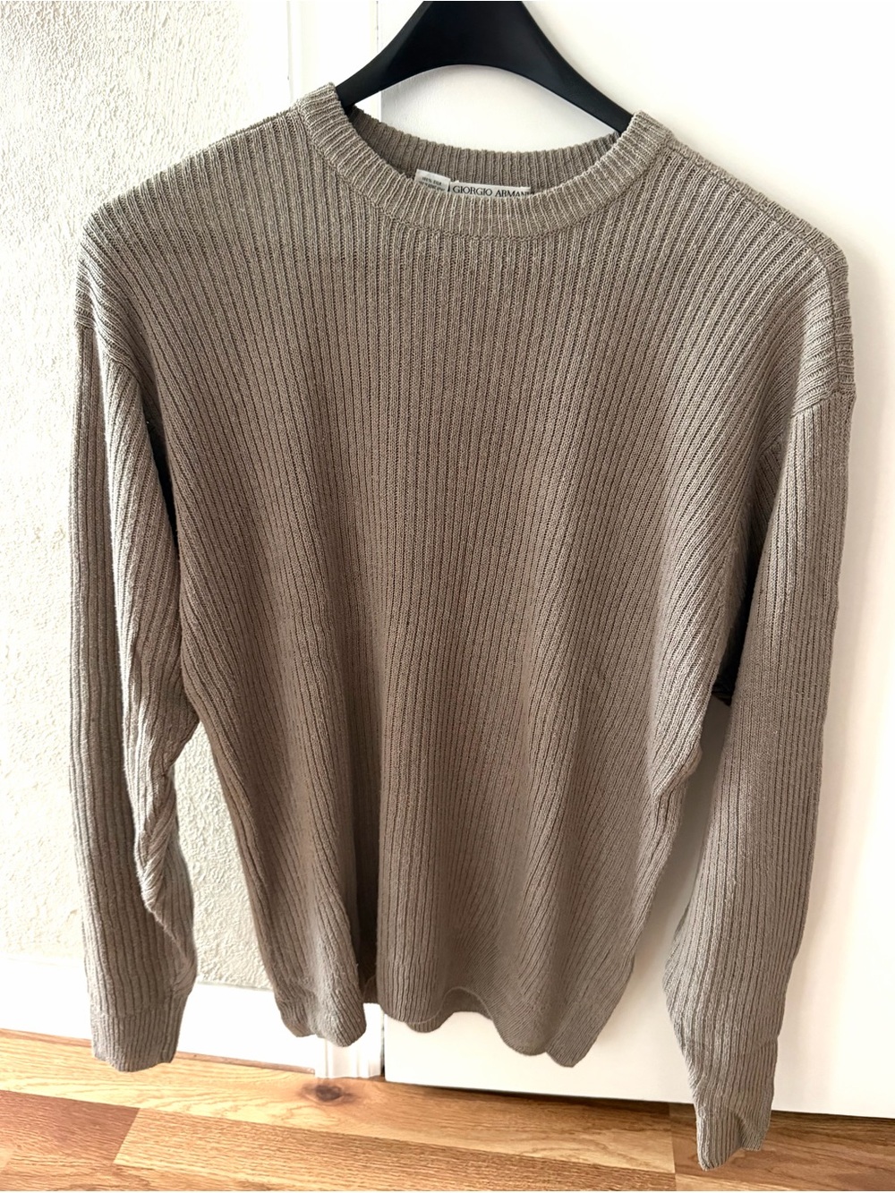 Giorgio Armani Men’s Taupe Ribbed Crewneck Sweater 100% Silk 90’s Lg Collezioni